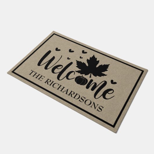 Herbstpumpen und Eichenholz Fußmatte (Schrägansicht)