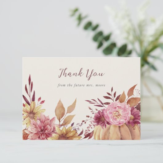 Herbstpumpen und Herbstfallen - Wildblumen flach Dankeskarte (Stehend Vorderseite)