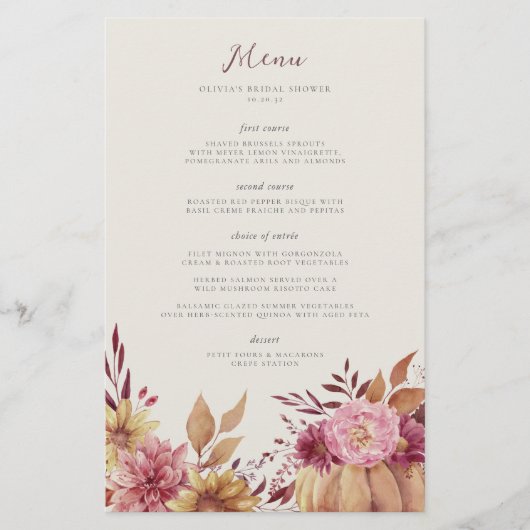 Herbstpumpen und Wildblumen-Fall-Menü (Vorderseite)