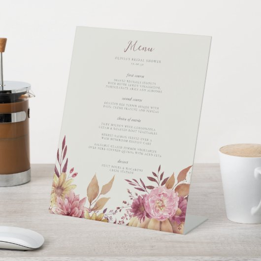 Herbstpumpen und Wildblumen-Fall-Menü Sockelschild (In SItu)