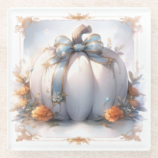 Herbstpumpen-Untersetzer in Dusty Blue und Orange Glasuntersetzer