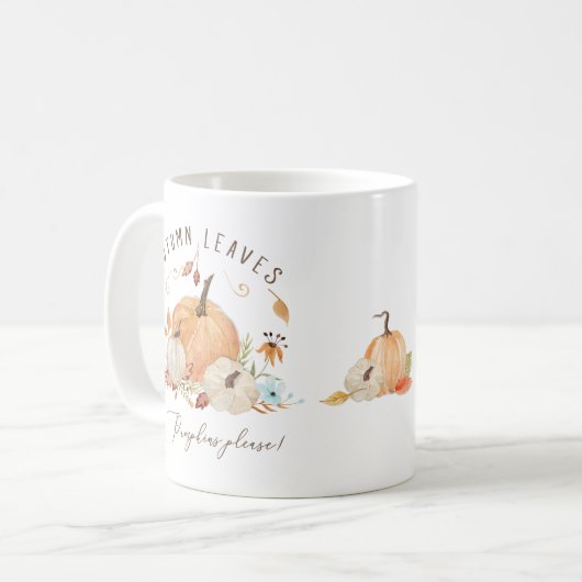 Herbstpumpen Wasserfarbene Herbstblätter und Blume Kaffeetasse (Vorderseite Links)