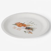 Herbstpumpen Wasserfarbene Herbstblätter und Blume Pappteller (Schrägansicht)