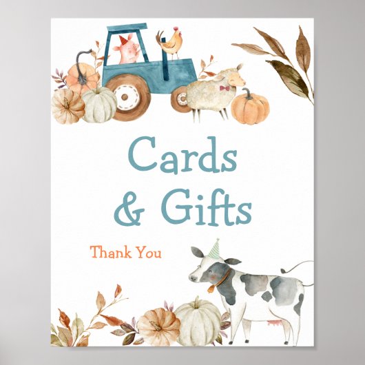 Herbstpumpenfarm Tiertraktor Wasserfarbenposter Poster (Vorne)