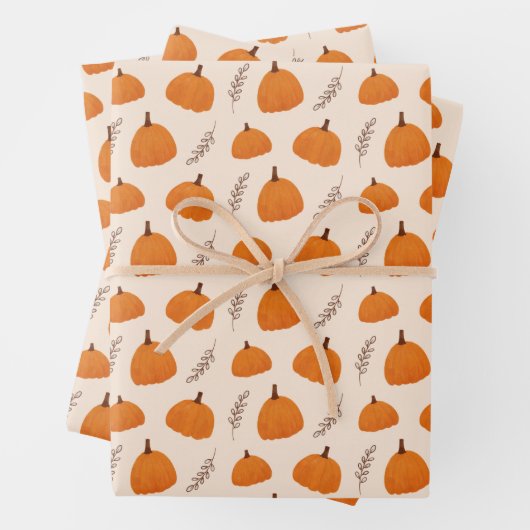 Herbstpumpenmuster Orangefarbene Schleifpapierblät Geschenkpapier Set (Beispiel)