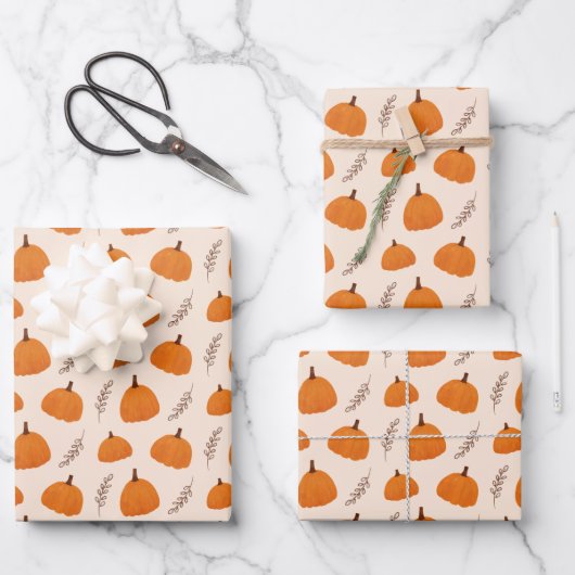 Herbstpumpenmuster Orangefarbene Schleifpapierblät Geschenkpapier Set (Vorderseite)