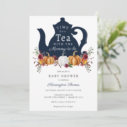Herbstpumpenzeit für Tea Baby Dusche Einladung (Stehend Vorderseite)