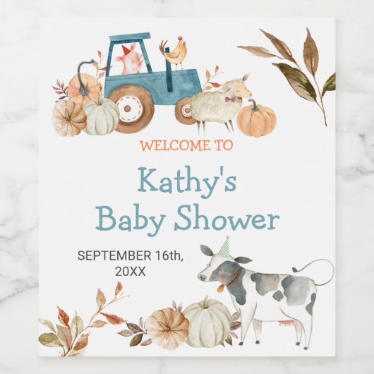 Herbstpumpenzüchter Tiertraktor Weinetikett (Einzelnes Label)