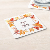 Herbstrahmen und Datum: Personalisierte Hochzeitss Rechteckiger Pappuntersetzer (angewinkelt)