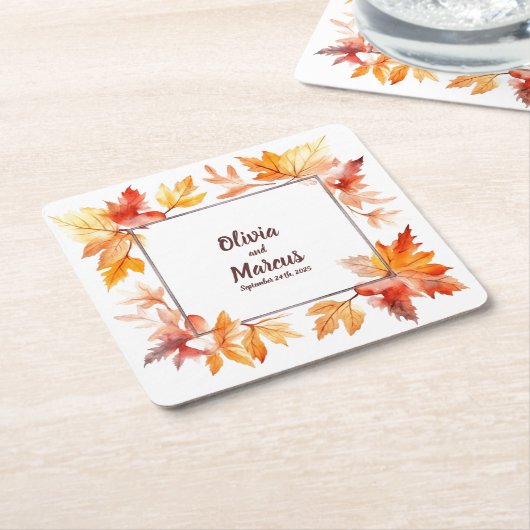 Herbstrahmen und Datum: Personalisierte Hochzeitss Rechteckiger Pappuntersetzer (angewinkelt)