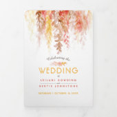 Herbstrebe Orangenfarbenhochzeit Dreifach Gefaltete Einladung (Cover)