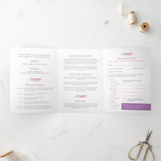 Herbstreben - Wasserfarbenhochzeit ganz in One Dreifach Gefaltete Einladung (Innenseite)