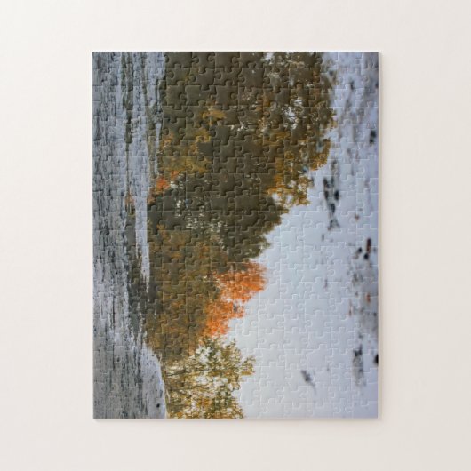 Herbstreflektionen in puddeliger Natur Puzzle (Vertikal)