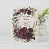 Herbstromananz Burgundy Wedding Einladung (Stehend Vorderseite)