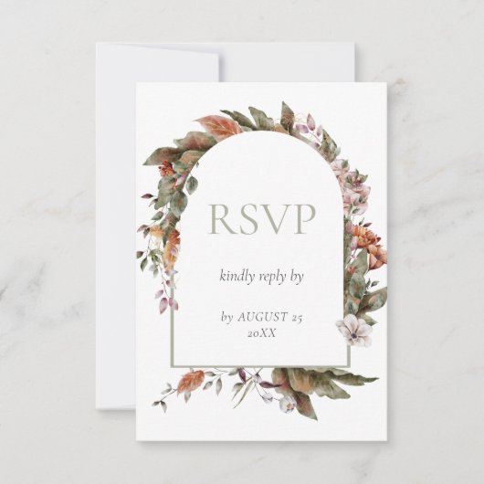 Herbstromanische Arch-Blumenhochzeit RSVP Karte (Vorderseite)