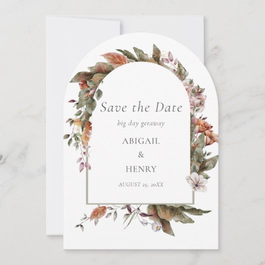 Herbstromanische Arch Floral Hochzeit speichern da Einladung (Vorderseite)