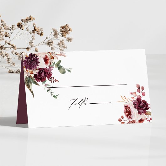 Herbstromanische Blumenhochzeit Personalisiert Platzkarte