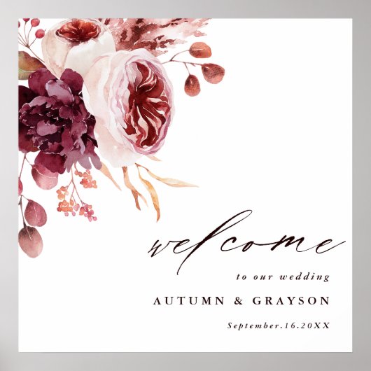 Herbstromanische Blumenzehe Begrüßungszeichen Poster (Vorne)