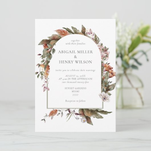 Herbstromantik Arch Floral Einladung (Stehend Vorderseite)