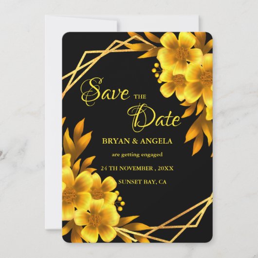 Herbstromantik Schwarz & Gold geometrische Fall Save The Date (Vorderseite)