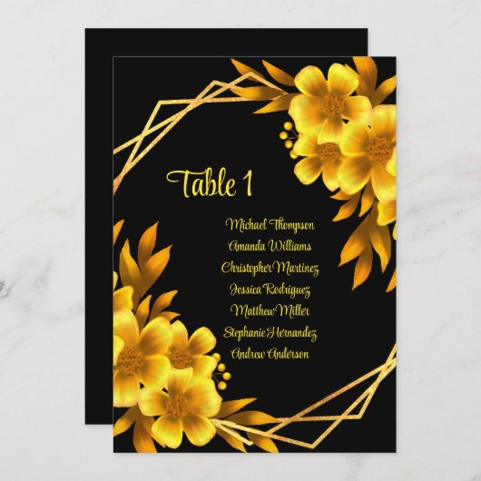 Herbstromantik schwarz-goldfarbene Sitzkarten Einladung (Vorne/Hinten)