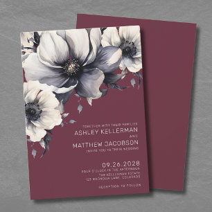 Herbstromantische Burgundy-Hochzeit Einladung