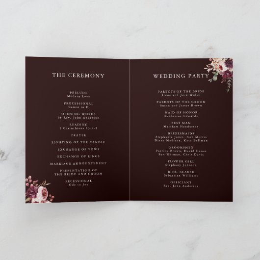 Herbstromantische Goldrahmen-Hochzeitung geklappt Programm (Innenseite)