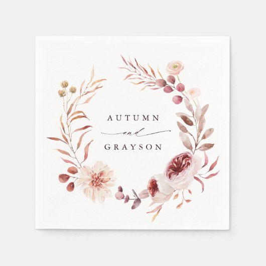 Herbstromantische Hochzeit mit Wasserfarben Serviette (Vorderseite)