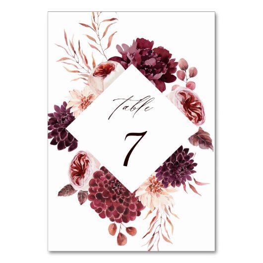 Herbstromantische Hochzeit mit Wasserfarben Tischnummer (Rückseite)