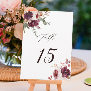 Herbstromanze Florale Hochzeit Tischnummernkarte Einladung