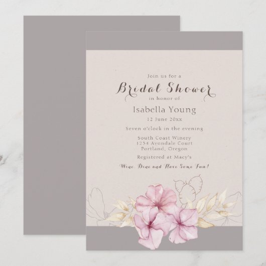 Herbstrosa Blossom Brautparty Einladung (Vorne/Hinten)