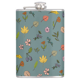 Herbstrosa gelbe Blumen und Blätter grün Flachmann