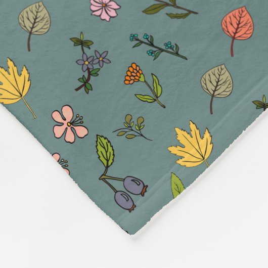 Herbstrosa gelbe Blumen und Blätter grün Fleecedecke (Ecke)