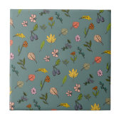 Herbstrosa gelbe Blumen und Blätter grün Fliese (Vorderseite)