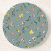 Herbstrosa gelbe Blumen und Blätter grün Getränkeuntersetzer (Vorne)