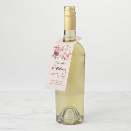 Herbstrosa Hochzeit Personalisiert Flaschenanhänger (Angewinkelt)