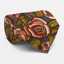 Herbstrosen Retro-Blumenmuster Orange Olive  Krawatte