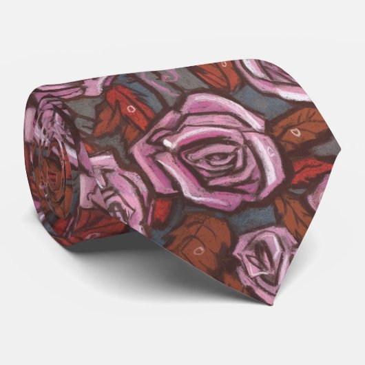 Herbstrosen Retro-Blumenmuster Rosa Grau Braun Krawatte (Gerollt)