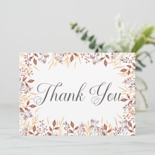 Herbstrost & Braun Boho Moderne Hochzeit Dankeskarte (Stehend Vorderseite)