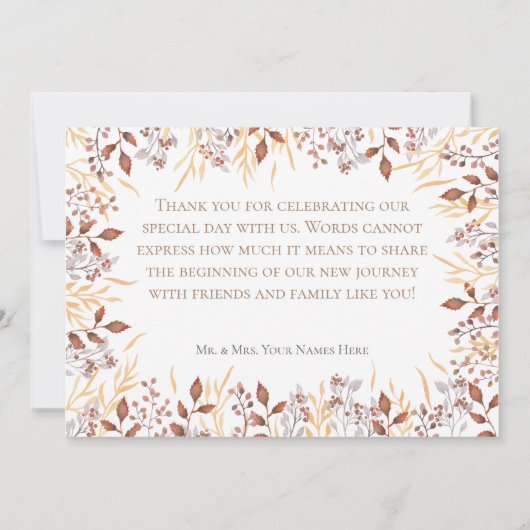 Herbstrost & Braun Boho Moderne Hochzeit Dankeskarte (Rückseite)