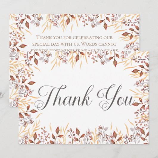 Herbstrost & Braun Boho Moderne Hochzeit Dankeskarte (Vorne/Hinten)