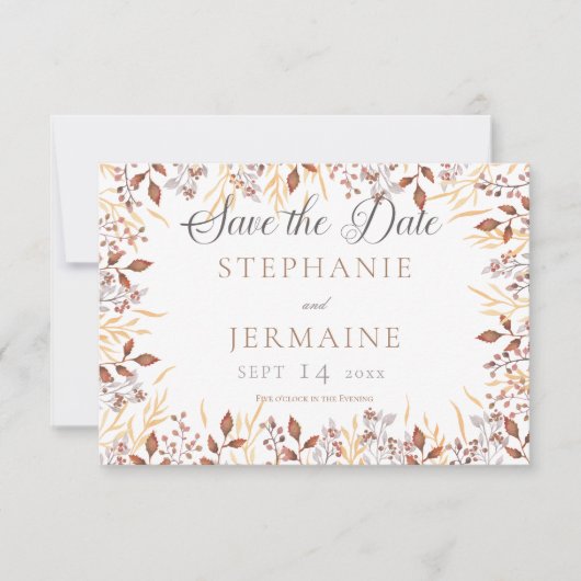 Herbstrost & Brown Boho Moderne Save the Date Kart (Vorderseite)