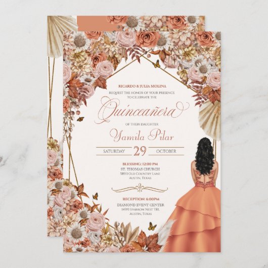 Herbstrost getrocknete Herbstlaube mit Blumenmoor Einladung (Vorne/Hinten)