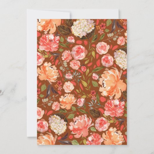 Herbstrost Peach Olive Wasserfarbe Blumenzehen Einladung (Rückseite)