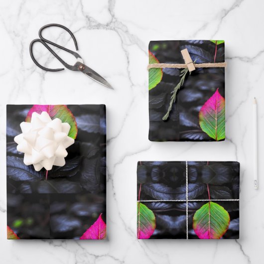 Herbstrost - Rustikales rotes Leaf-Papier Geschenkpapier Set (Vorderseite)