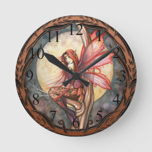 Herbstrote gotische Herbst-Fee-Uhr Runde Wanduhr
