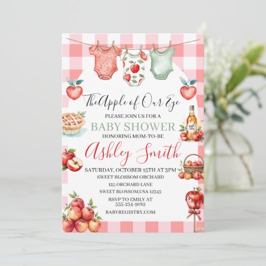 Herbstroter Apfel meiner Babydusche Einladung (Stehend Vorderseite)