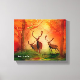 Herbstroter Hirsch Aquarellfarben gekreuzte Canvas Leinwanddruck