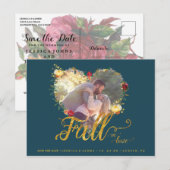 Herbstrückgang Burgunder Gold Save the Date in der Postkarte (Vorne/Hinten)