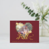 Herbstrückgang Burgunder Gold Save the Date in der Postkarte (Stehend Vorderseite)